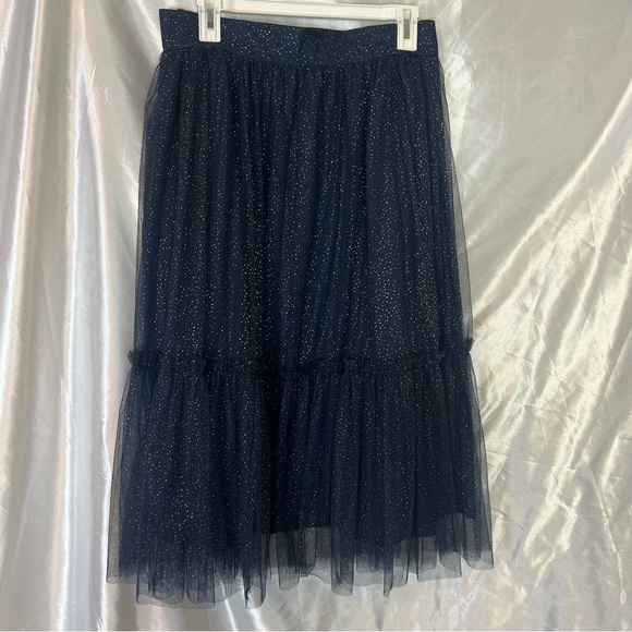 Dresses & Skirts - Navy Blue Glitter Flare Mesh Lined Skirt XXL